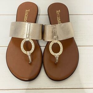 Toscanella Italian Leather Embellished Gold Women's Thong Sandals Sz 7